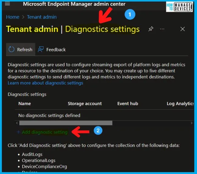 Intune Diagnostics Settings Log Analytics KQL Queries Azure Subscription Missing Issue 5