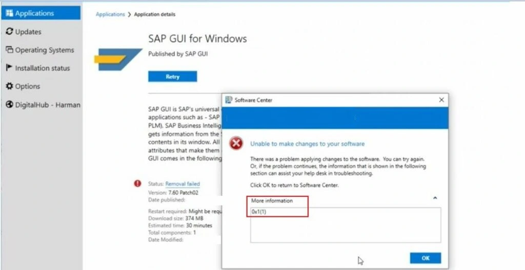 AppEnforce log - SCCM Application Error Unmatched exit code 2