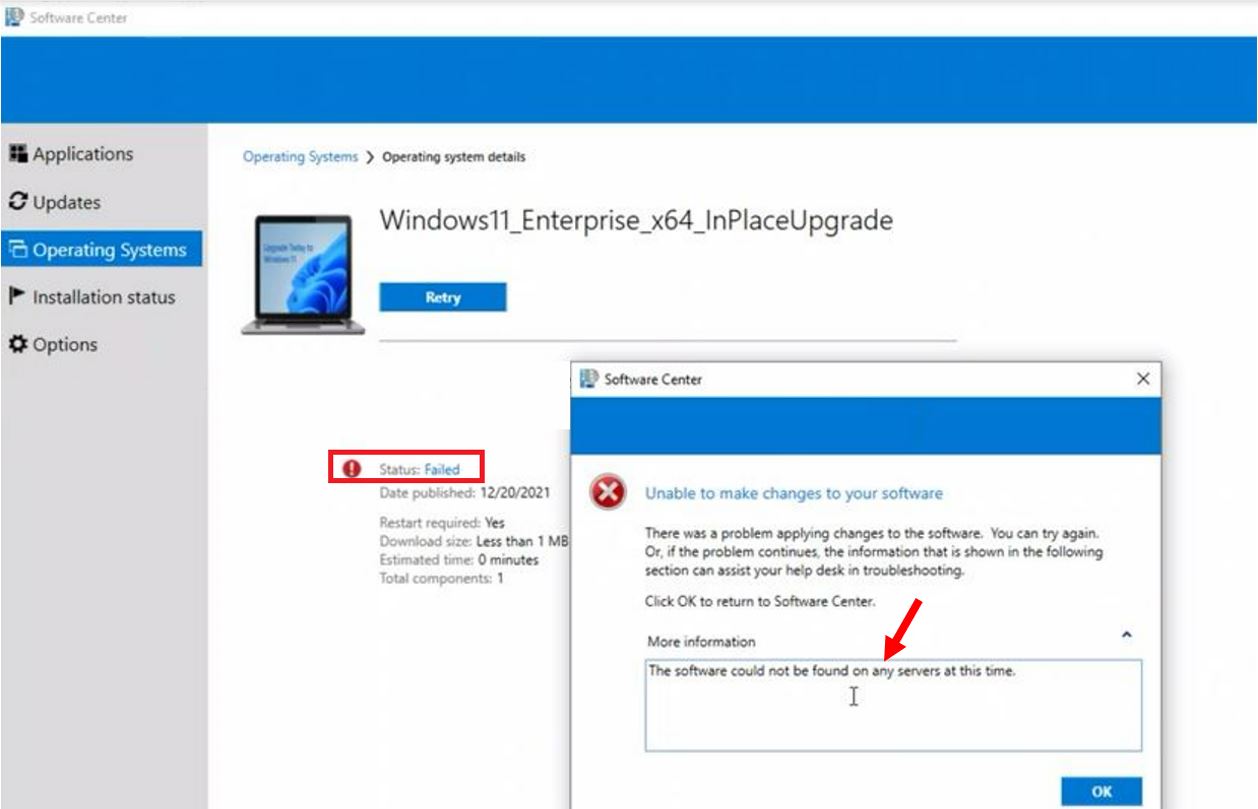 FIX SCCM Software could not be found on any servers at this time HTMD