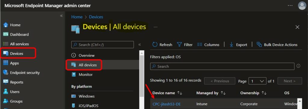 Select Device - Find Group Membership For Device from Intune MEM Portal 1