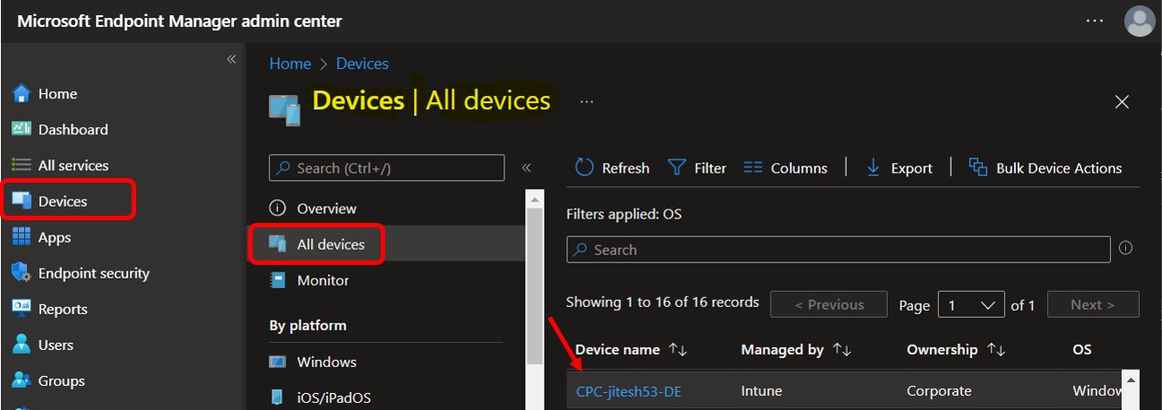 Select Device - Get Device Hardware Details from Intune MEM Portal 1