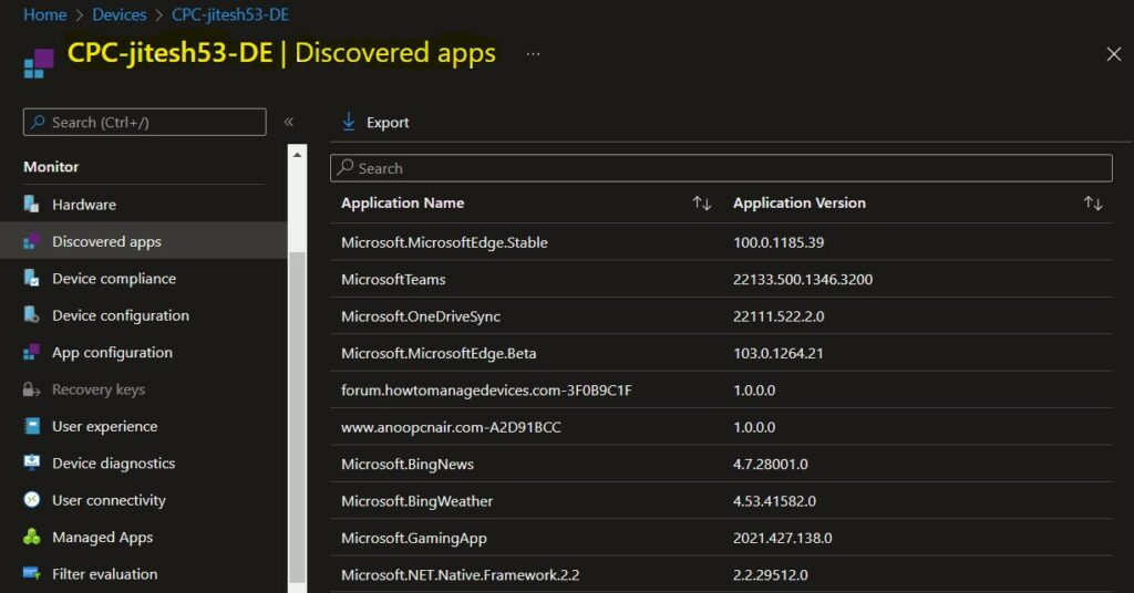 Installed Application list - Get Application Version Details Per Device Report 7