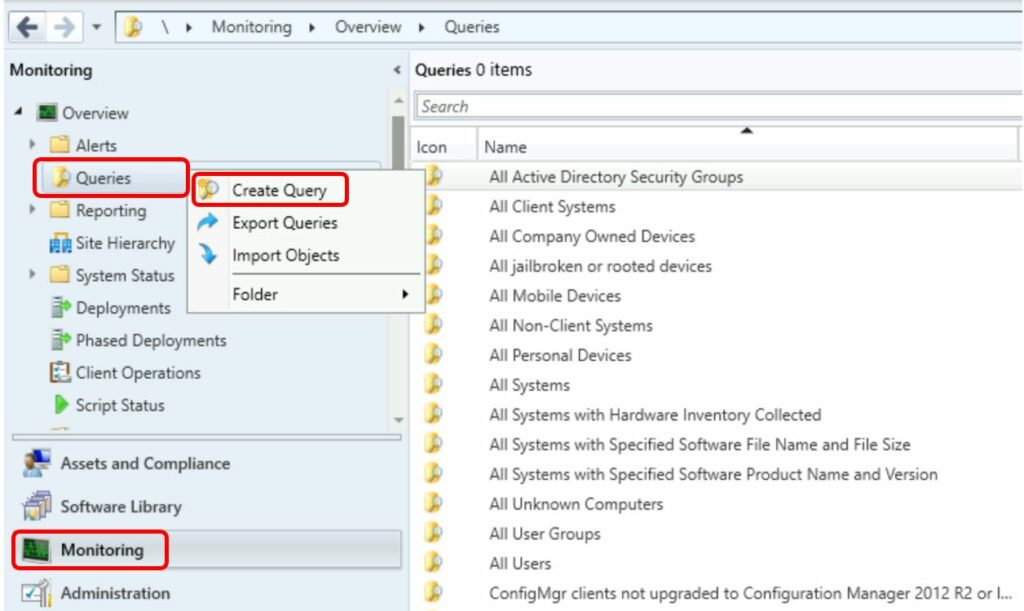 Select Create Query - Create SCCM Query Find Device From BIOS GUID 1