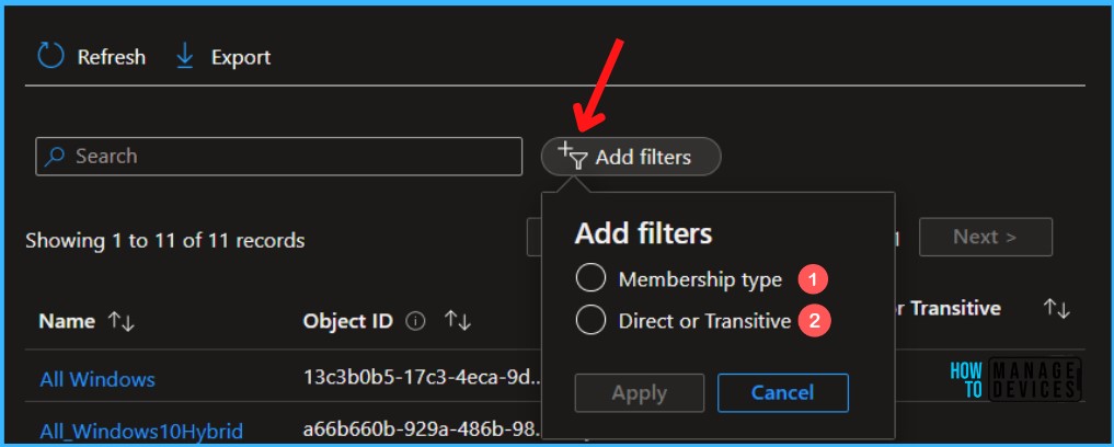 Add Filters - Filter Device Group Membership Report 4