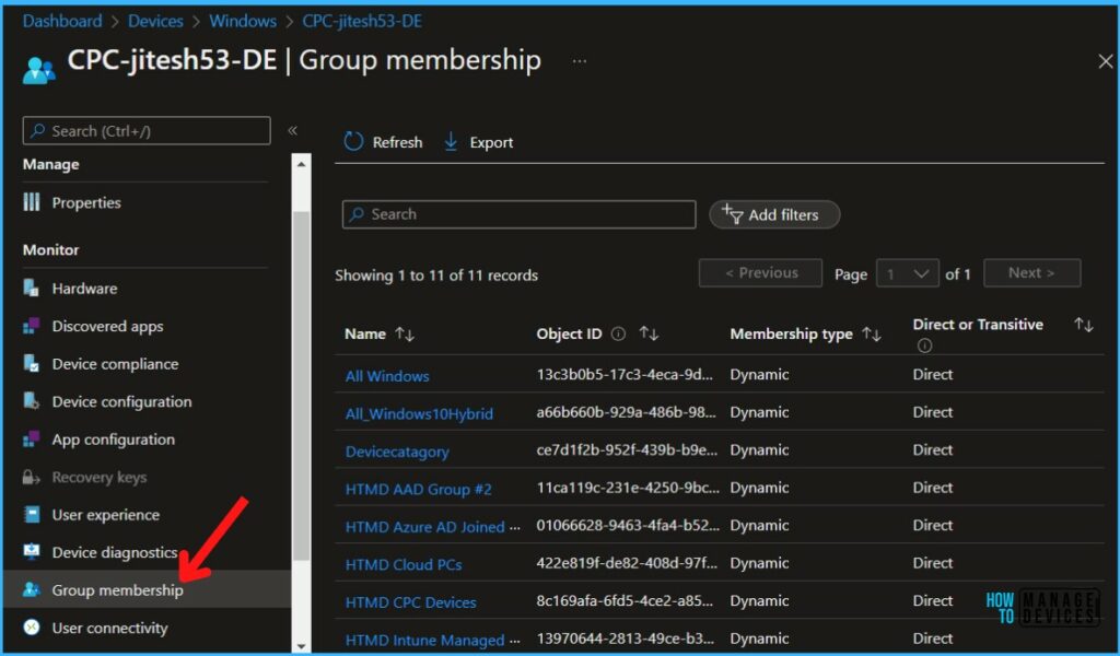 Group Membership for Selected Device - Find Group Membership For Device from Intune MEM Portal 3