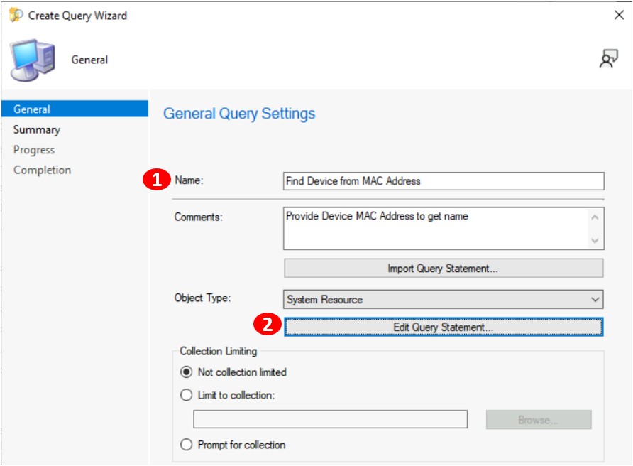 Specify Query Details – Find Device From MAC Address Using SCCM Query 2