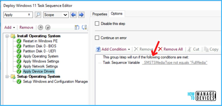 Task Sequence Step Options - Condition