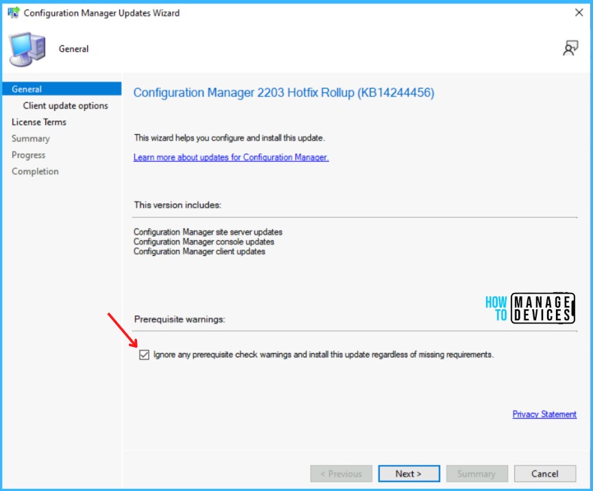 Ignore Prerequisite Warnings - Latest Fixes for SCCM 2203 KB14244456 Hotfix Update Rollup 2