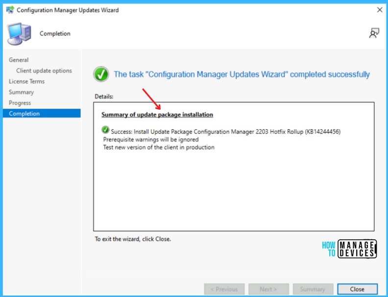 Installation Completed - Latest Fixes for SCCM 2203 KB14244456 Hotfix Update Rollup