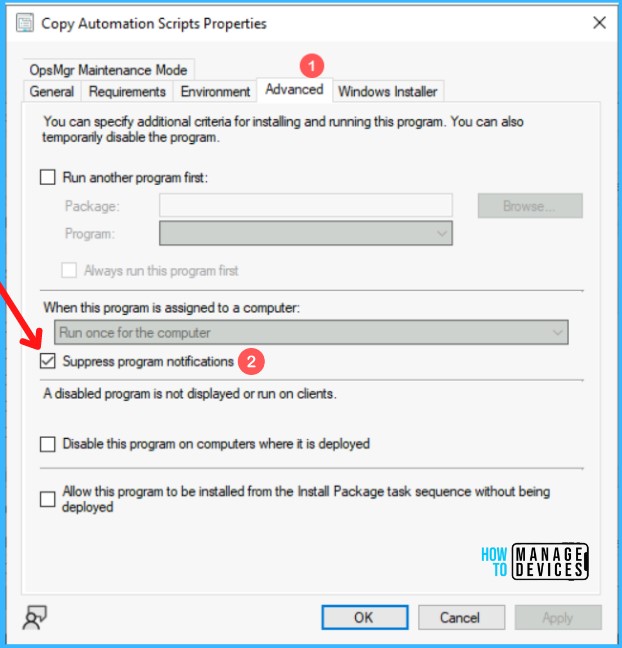 Suppress Program Notifications - Enable Notification for SCCM Package Deployment 3