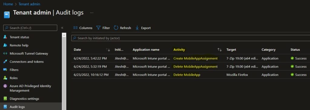 Intune Audit logs - Track Who Modified Intune App Deployment From Audit Reports 8