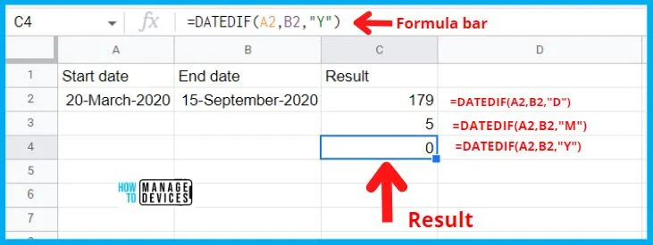 DATEDIF function in Google sheet - 4 Easy ways to Calculate Days in between Dates 13