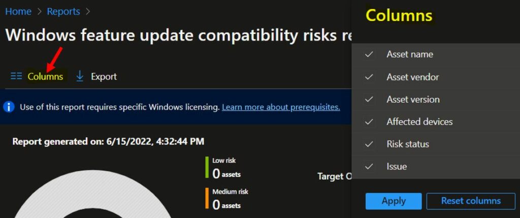 Add Columns - Windows Update Compatibility Intune Report For App and Driver 5