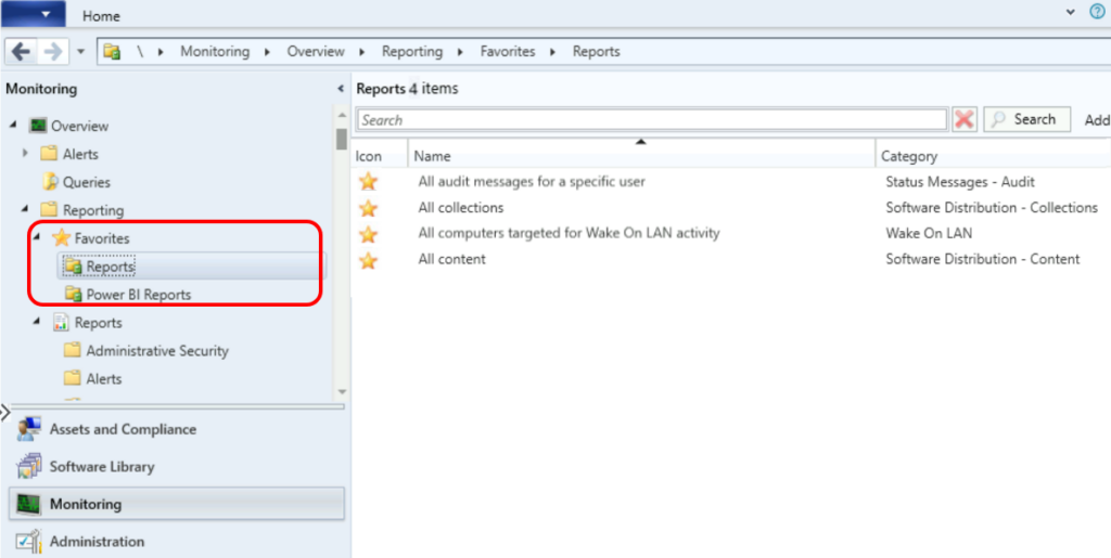 Select Favourites - Review SCCM Reports In Favorites