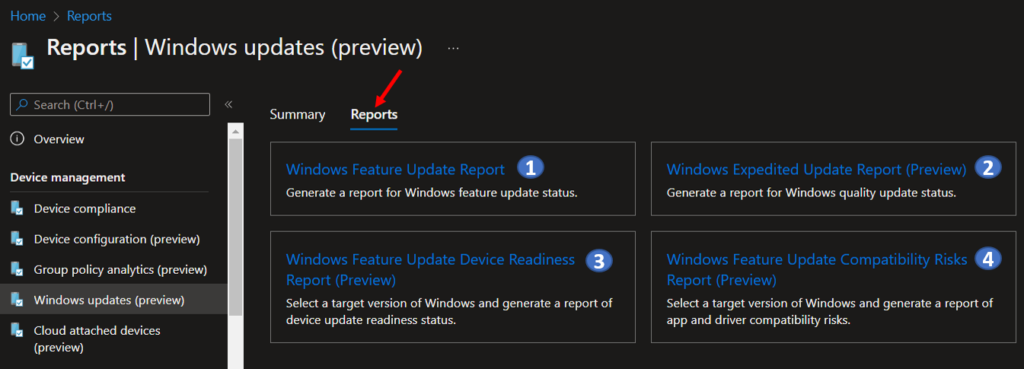 Select Reports - Windows Feature Update Device Readiness Intune Report 2