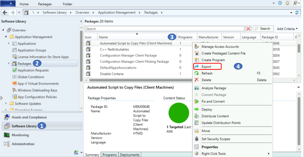 Click Export - Export SCCM Package from Configuration Manager Package Wizard