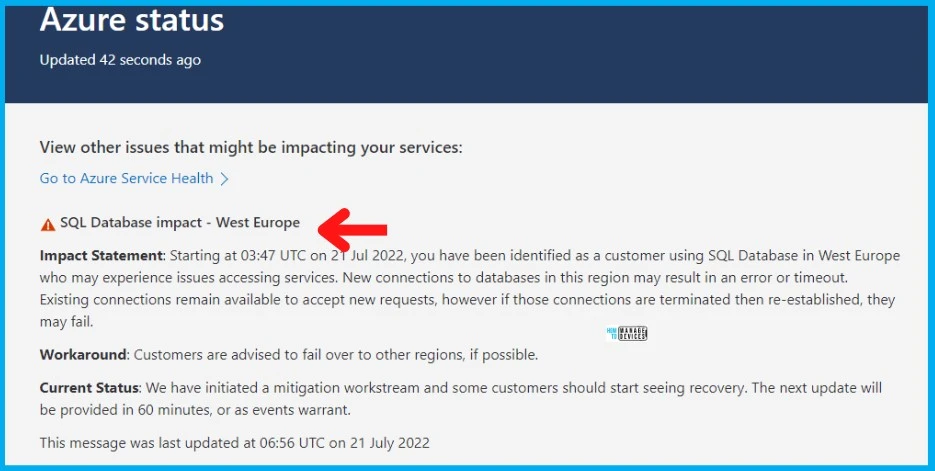 Azure SQL DB outage on West Europe Data Center 2