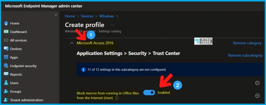 Block Internet Macros for Office Applications using Intune Group Policy 2