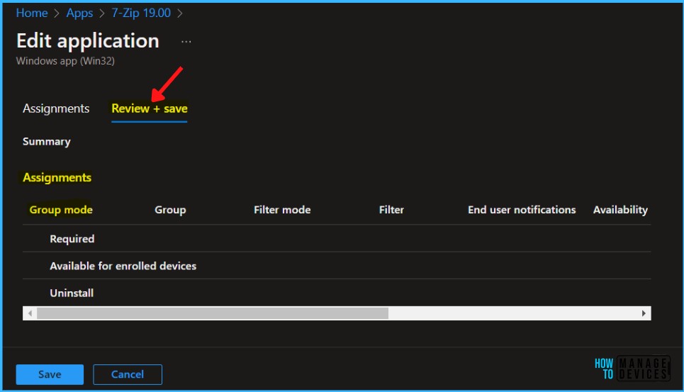 Review + Save - Delete Application Deployment from Intune MEM Portal 5