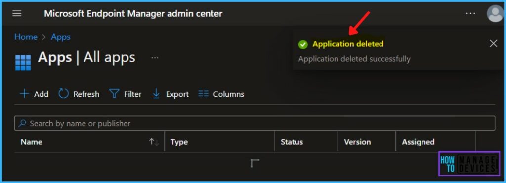 Application Deleted Successfully - Delete Application In Intune MEM Portal 4