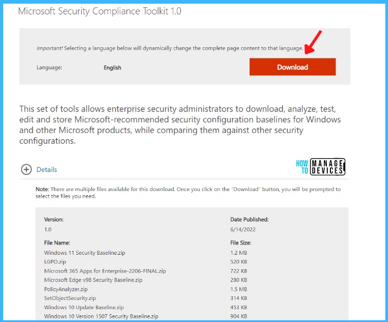 Click on Download - Security Baselines Download Configuration Guide