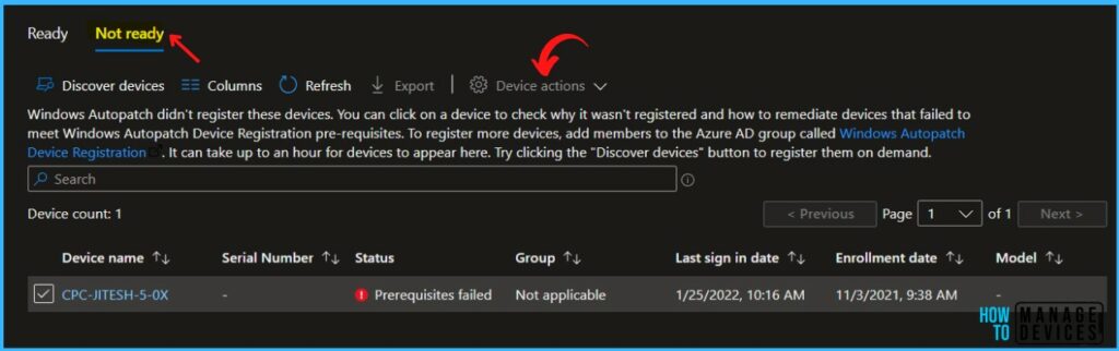 Windows Autopatch Device Actions Option Grayed Out