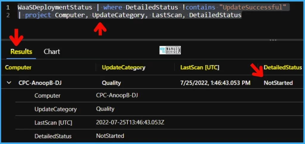 List of Intune Devices with Patch Deployment Status and Country Details using KQL Query 3