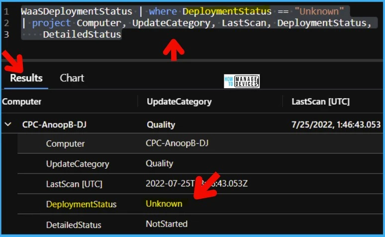 List of Intune Devices with Patch Deployment Status and Country Details using KQL Query 4