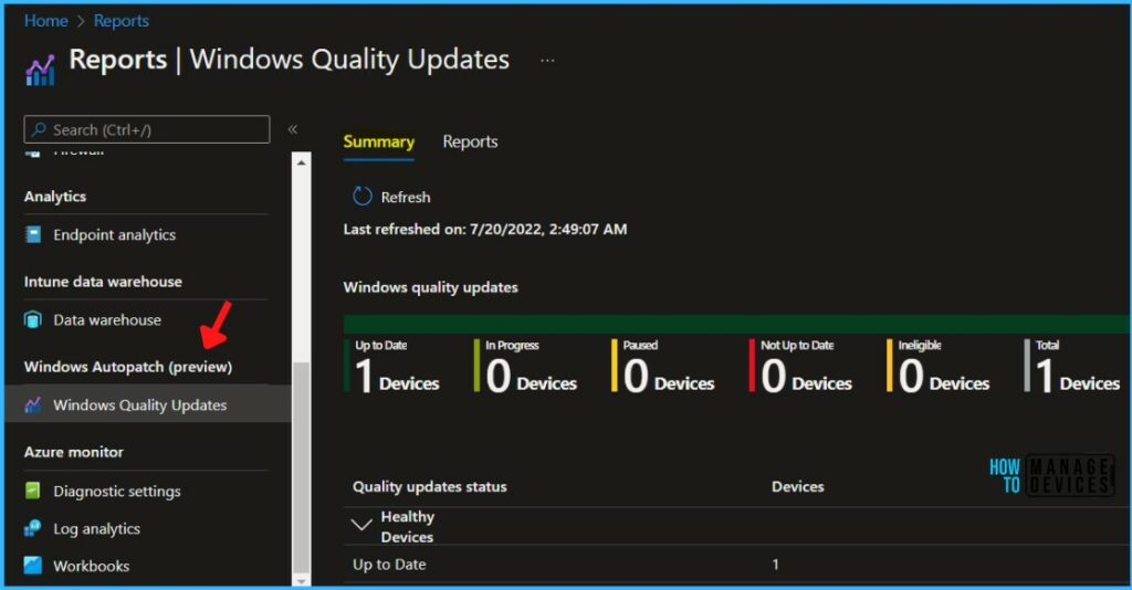 Click on Windows Quality Updates - Windows Autopatch Quality Updates Report In Intune MEM Portal 2