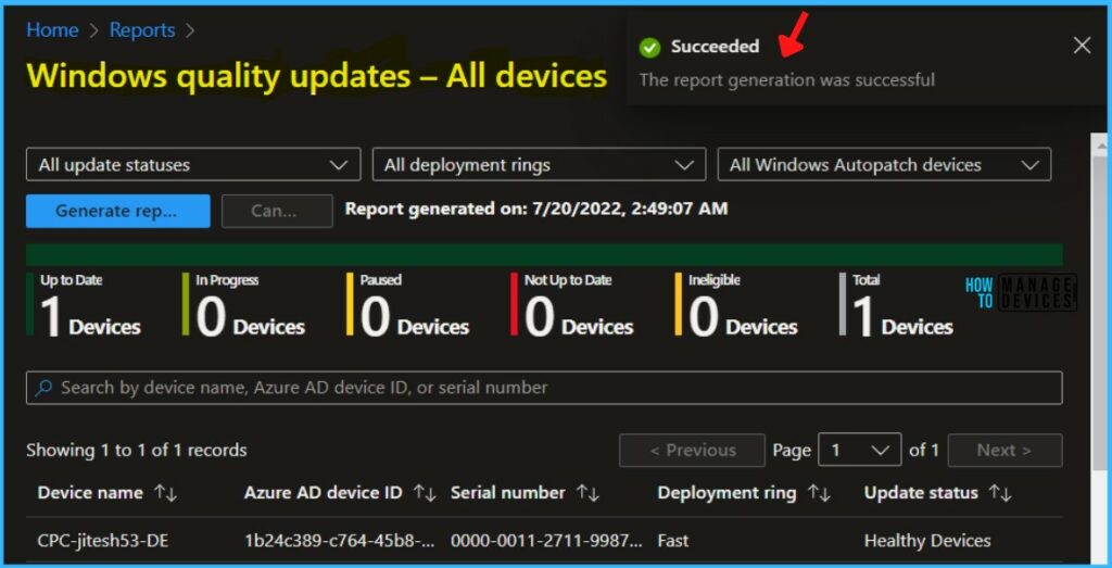 Report Generated - Windows Autopatch Quality Updates Report In Intune MEM Portal 4