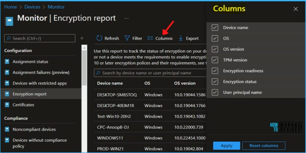 Add Columns - Intune Device Encryption Status Report 4