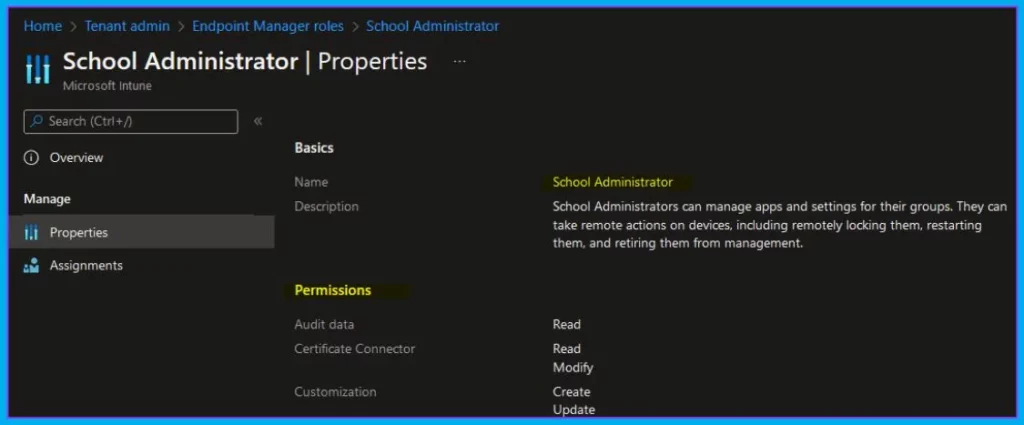 Intune RBAC Roles Permissions in the Intune Admin Center Portal Fig. 6