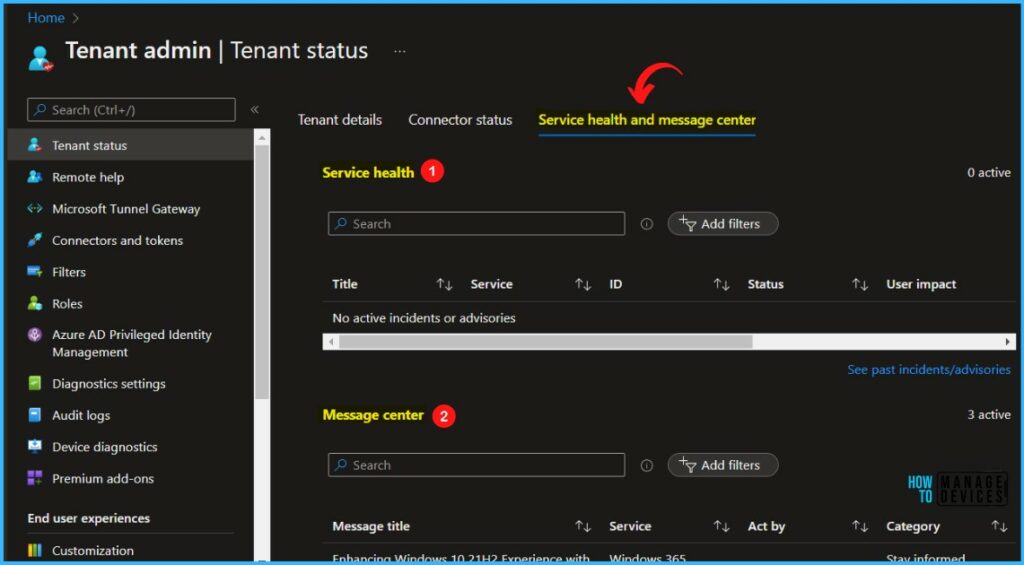 Service Health and Message Center - Intune Service Health Status Message In MEM Admin Center 2