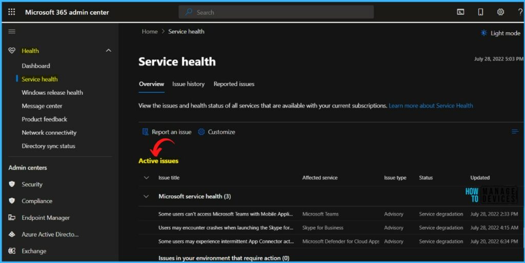 Microsoft 365 Admin Center Service Health - Intune Service Health Status Message In MEM Admin Center 4