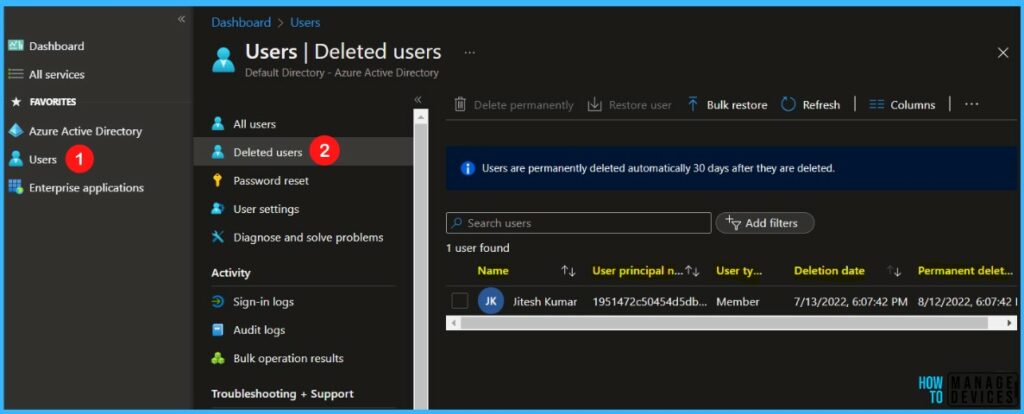 Deleted Users - Restore Deleted AAD User From Azure Active Directory Portal 1