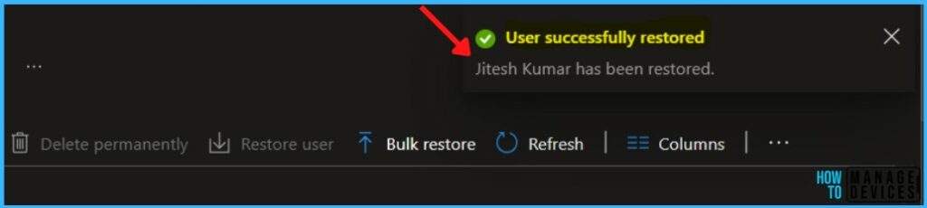 User Successfully Restored - Restore Deleted AAD User From Azure Active Directory Portal 3