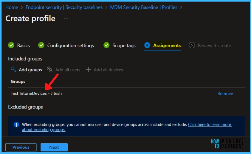 Assignments - Intune Security Baselines Policies for Windows 10 or Windows 11