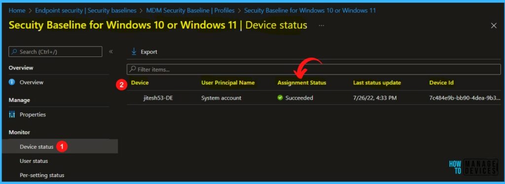 Assignment Status - Monitor Security Baselines and Profiles