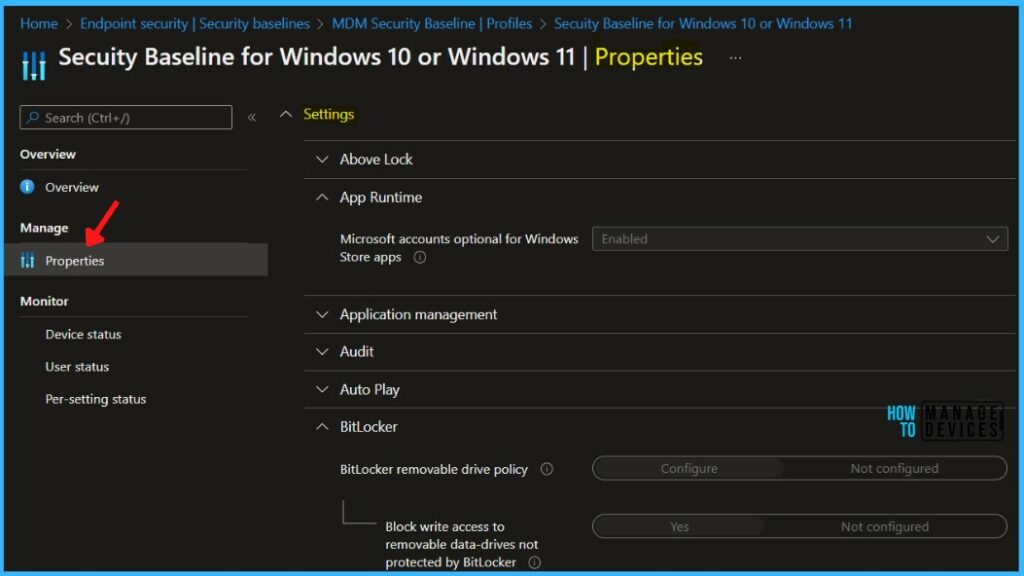 Security Baselines Properties - Monitor Security Baselines and Profiles