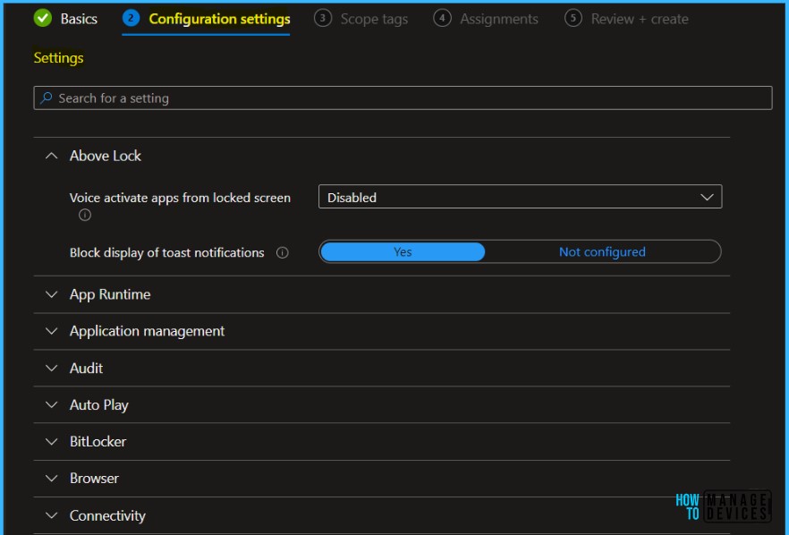 Configuration Settings - Intune Security Baselines Policies for Windows 10 or Windows 11