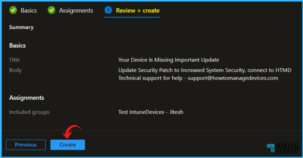 Click on Create - Send Custom Notifications to Users Using Intune MEM Portal 4