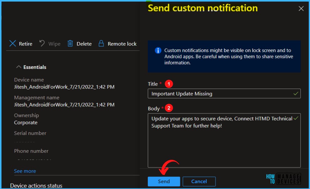 Click on Send - Send Custom Notifications to Users Using Intune MEM Portal 8