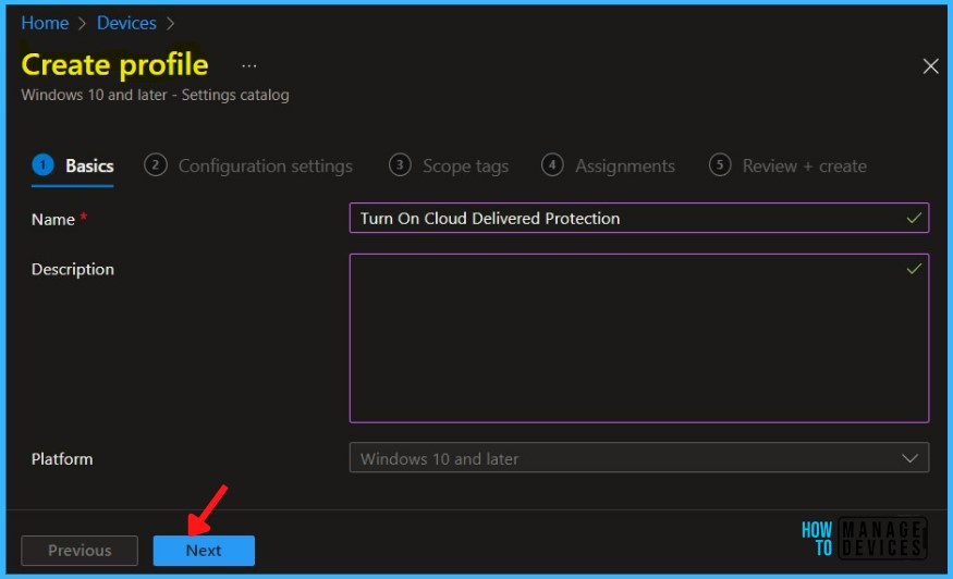 Specify Basics Information - Turn on Cloud Protection Using Intune 3