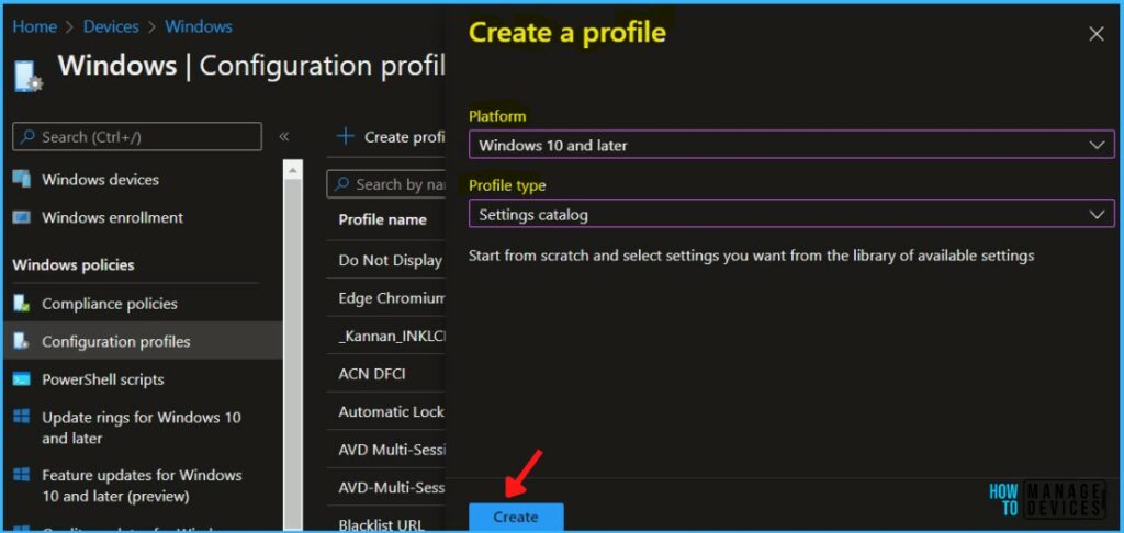 Select Platform, Profile Type - Turn on Cloud Protection Using Intune 2