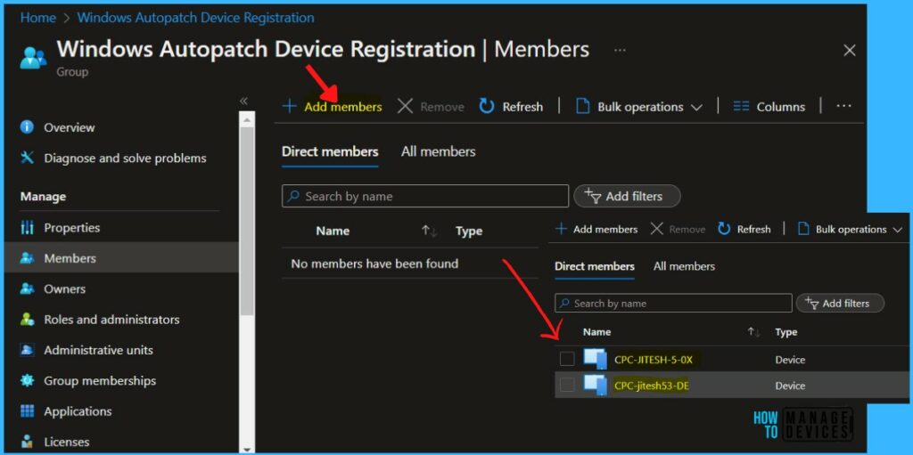 Add members - Windows Autopatch Device Registration