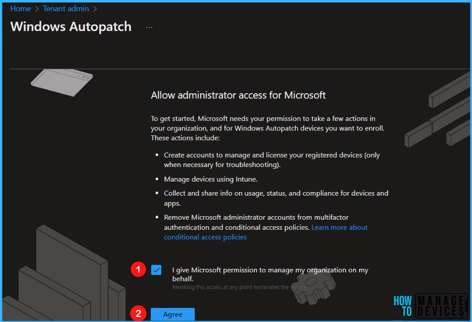 Select Agree - Allow Administrator Access for Microsoft