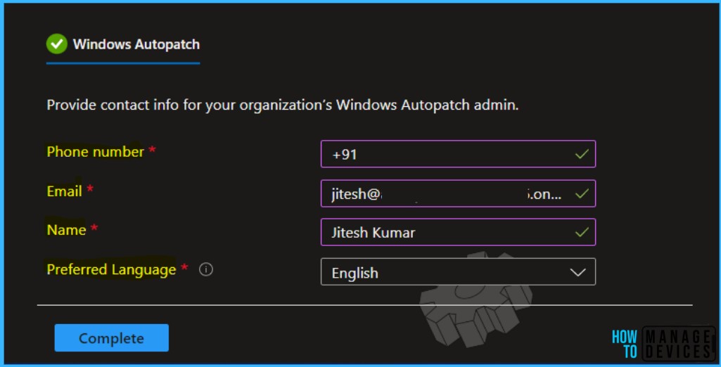 Windows Autopatch - Provide Contact Info of Windows Autopatch Admin