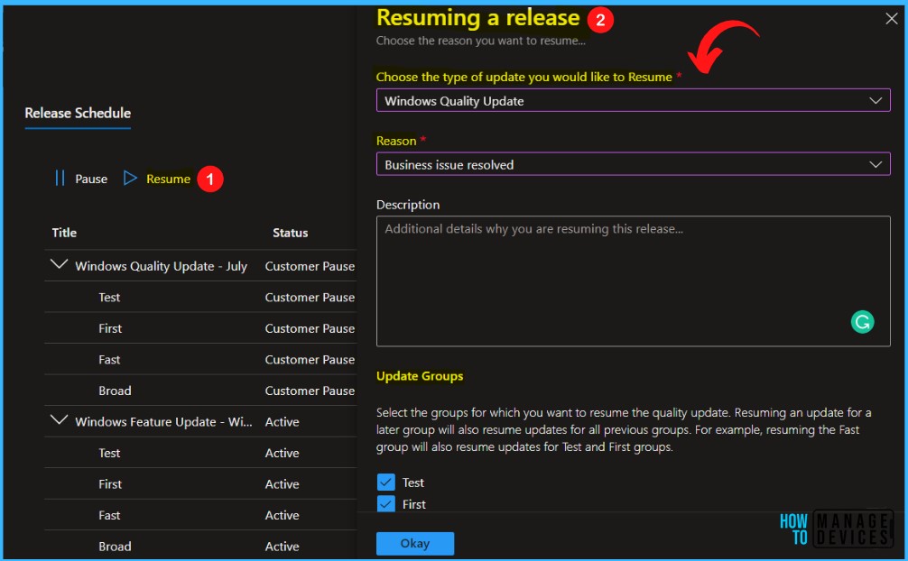 Resuming a release - Windows Autopatch Release Management 4