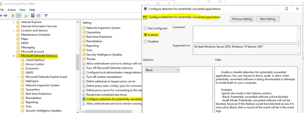 Configure Microsoft Defender PUA using Group Policy