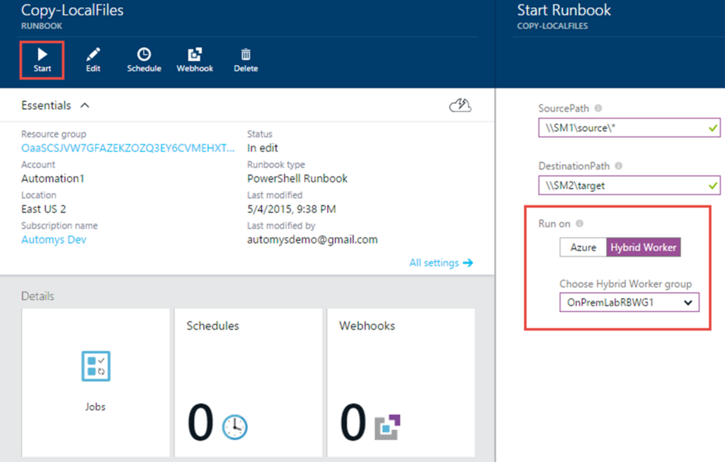 Starting your runbook - SCCM Automation using Azure Runbook Hybrid Worker 10